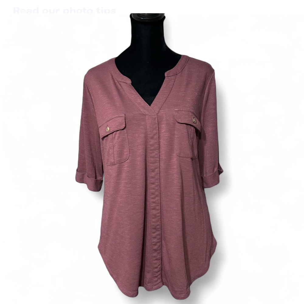 SONOMA Elegant Dusty Rose V-Neck Short Sleeve Blouse L. Exellent Condition